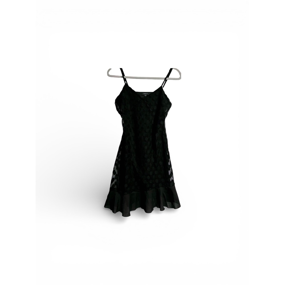 LEOLA COUTURE‎ Black Polka Dot Ruffle Hem Slip Dress Sheer Mesh Small